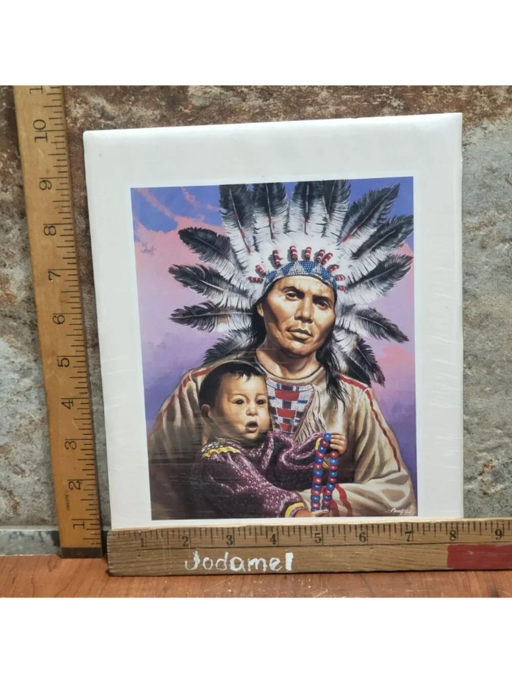 Vintage Unframed Two Braves Art Print 1983 Signed Ampe Lithograph Native America
